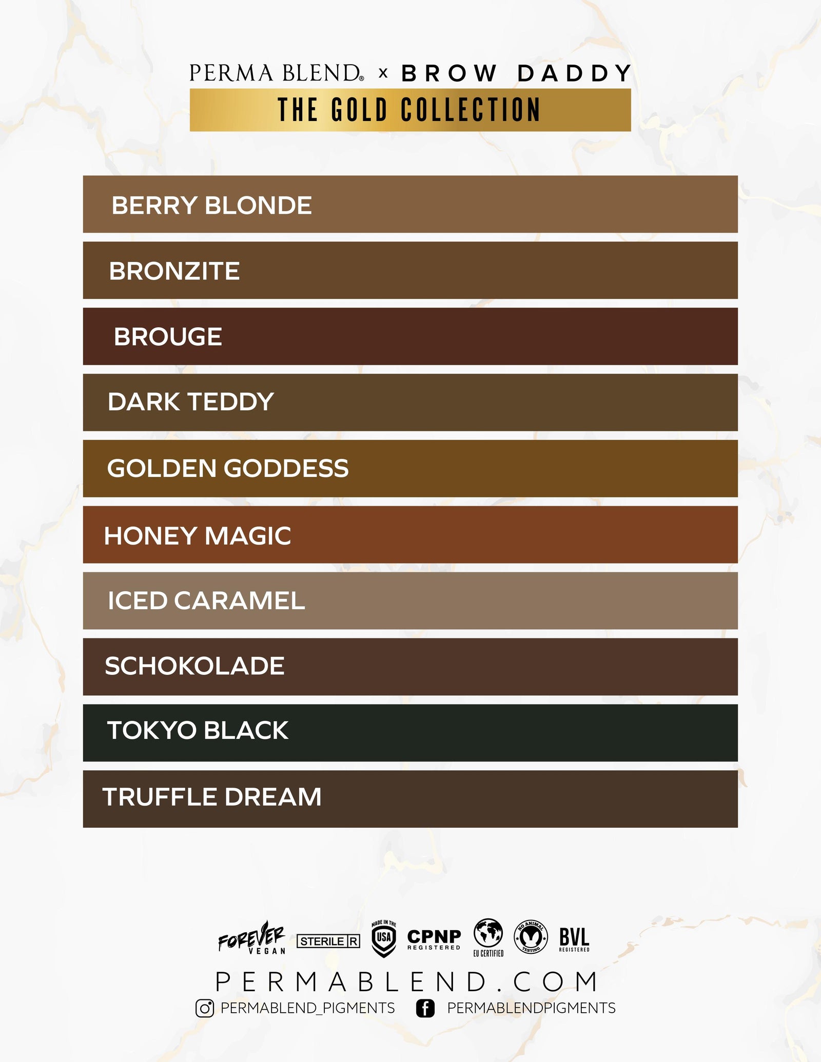 Brow Daddy Gold Collection Color Chart