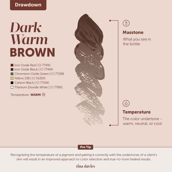Dark Warm Brown, Tina Davies Fade Pigment, Tina Davies Eyebrow pigment, Permanent Makeup pigment, drawdown