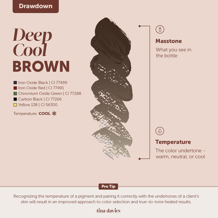 Deep Cool Brown a Tina Davies Fade Pigment, Fade Pigment collection for eyebrows, Permanent Makeup pigments by Tina Davies, drawdown