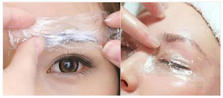 Disposable Plastic Wrap for Permanent Makeup, Disposable Cling Wrap, on client's eyebrows