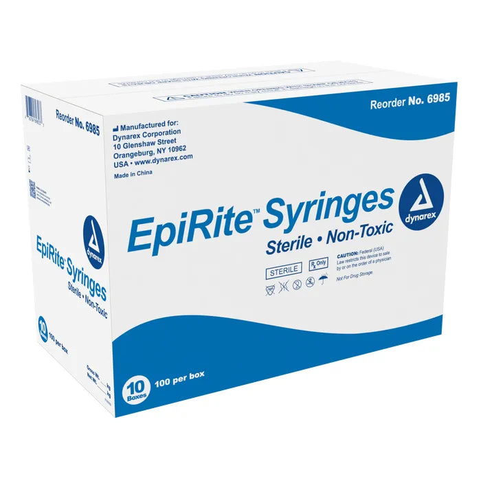 Dynarex Epirite Syringe 1CC 100 pieces per box, SMP Supplies front view of packaging