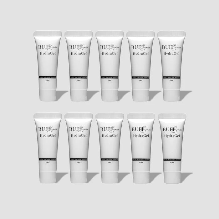 Buff Browz HydraGel client size 10mL Tube, permanent makeup after care gel, tattoo aftercare, Aloe Vera Gel, soothes skin and helps with retention, front view