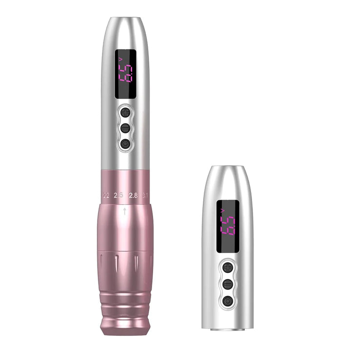 EZ LOLA AIR PRO PMU Pen Wireless tattoo machine in Pink with battery front view