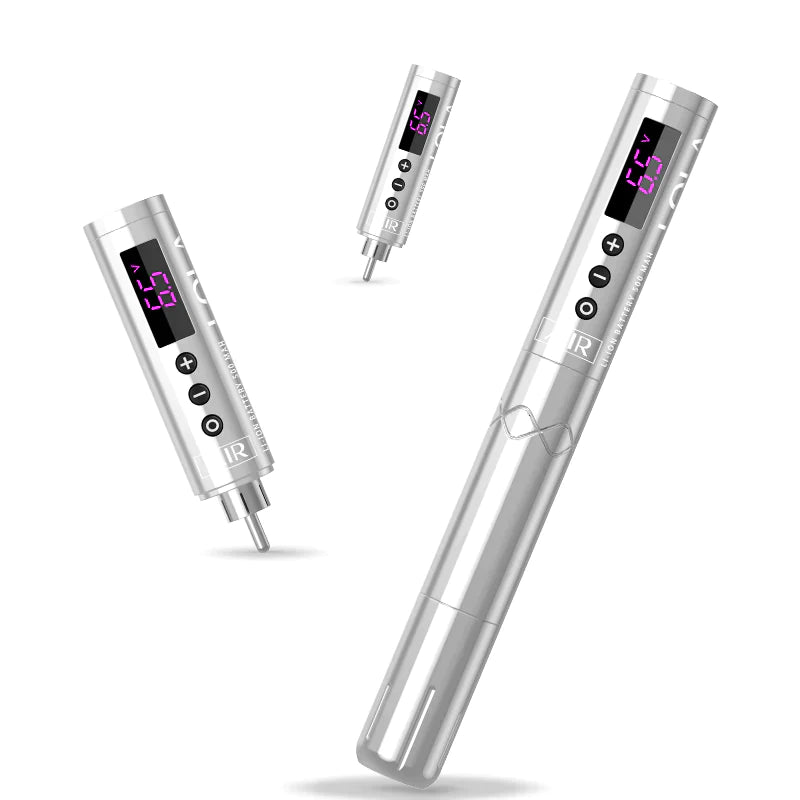 EZ LOLA AIR PMU Pen Wireless tattoo machine in Silver with 2 Batteries