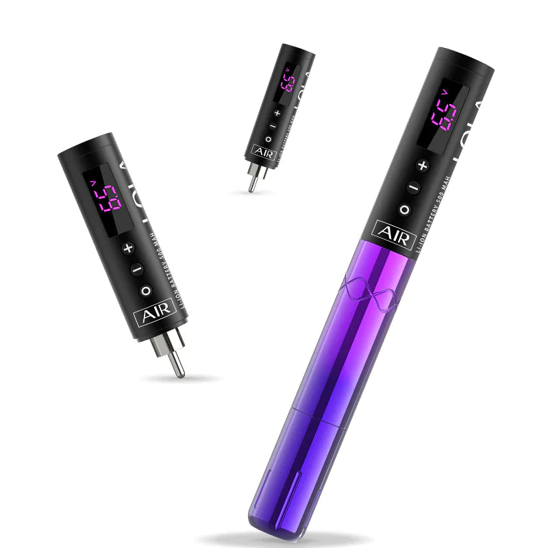 EZ LOLA AIR PMU Pen Wireless tattoo machine in Purple Gradient and Black with 2 Batteries