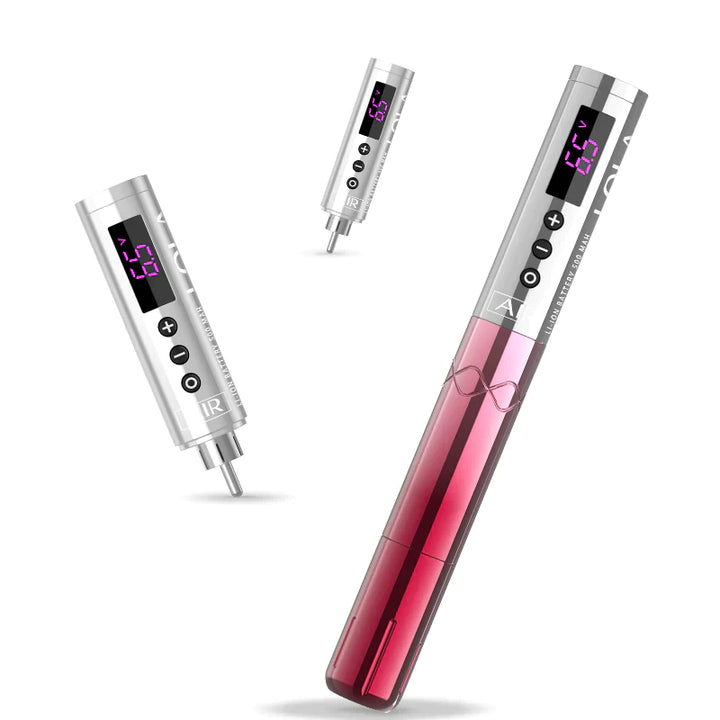 EZ LOLA AIR PMU Pen Wireless tattoo machine in Pink Gradient and Silver with 2 Batteries
