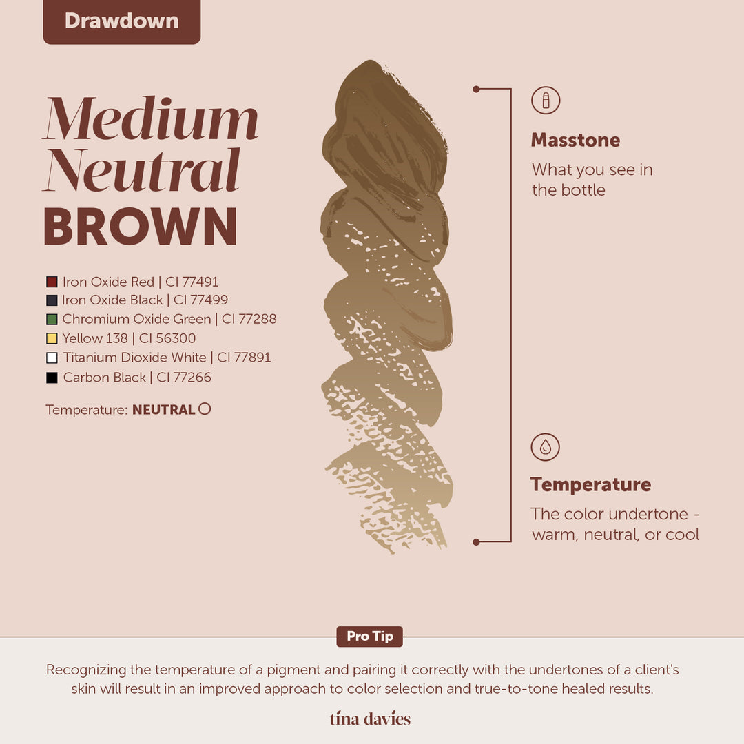 Medium Neutral Brown, Fade Eyebrow Pigment Collection, Permanent Makeup pigment by Tina Davies, drawdown