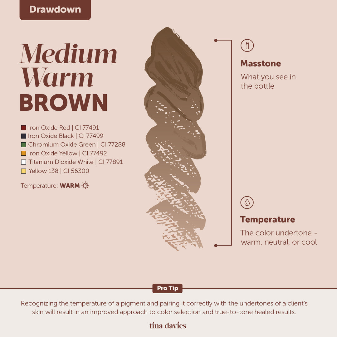 Medium Warm Brown Pigment by Tina Davies, Fade Pigment Collection by Tina Davies, Permanent Makeup Pigments, drawdown
