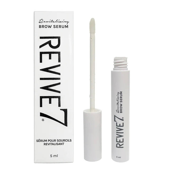 Revive7 Revitalizing Brow Serum by Toronto Brow Shop, close up with packaging