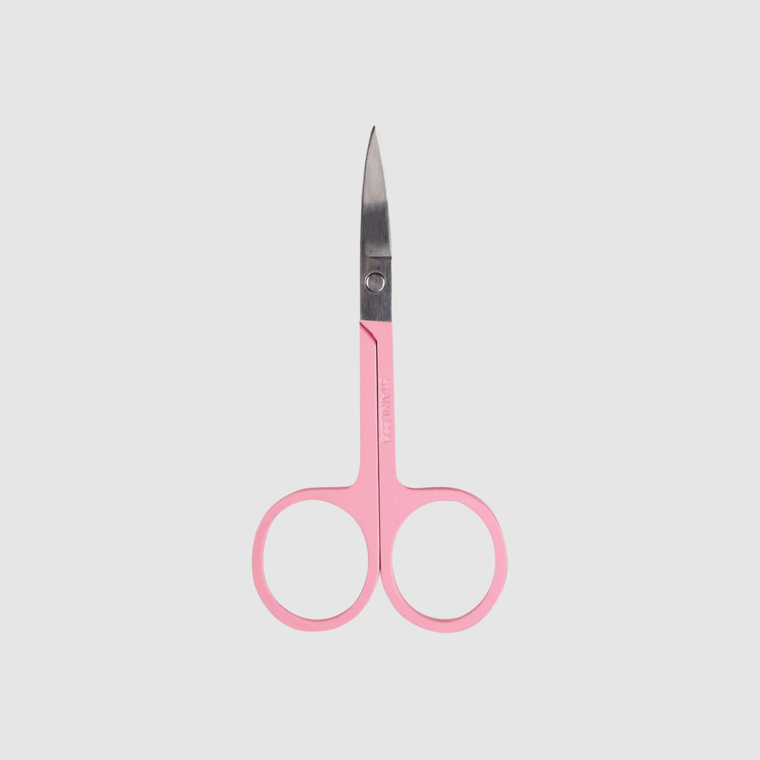 Stainless Steel Brow Scissors in Pink Close up by Toronto Brow Shop