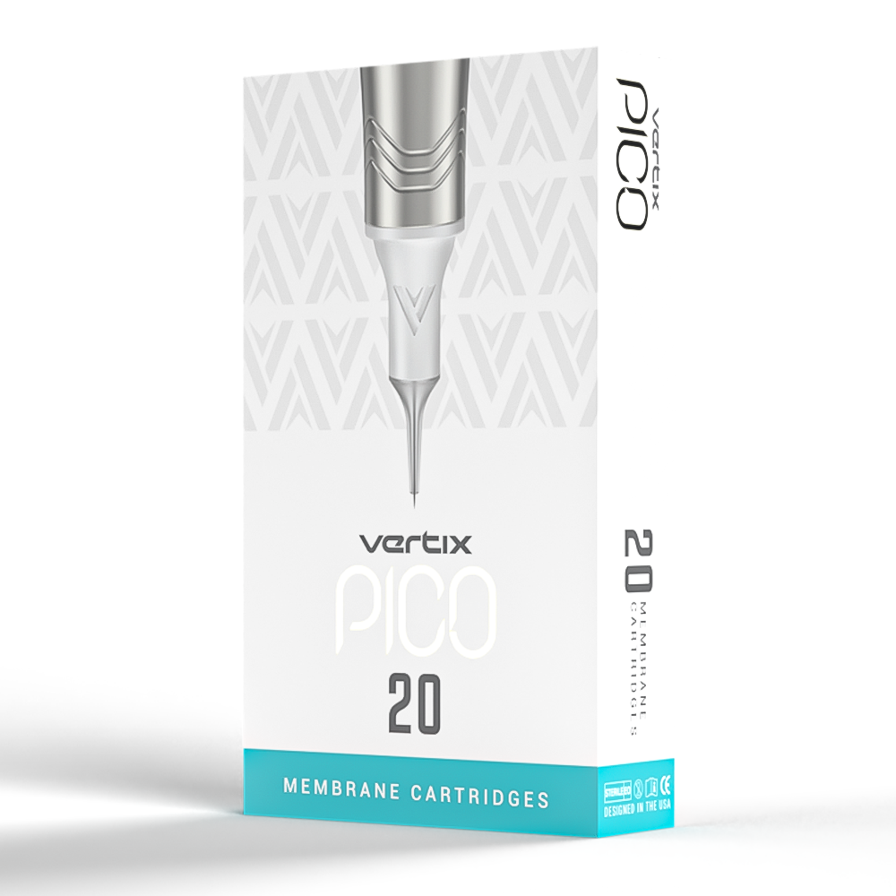 Vertix Pico Membrane Needle cartridges, Permanent makeup needle cartridges, MicroBeau, front side view