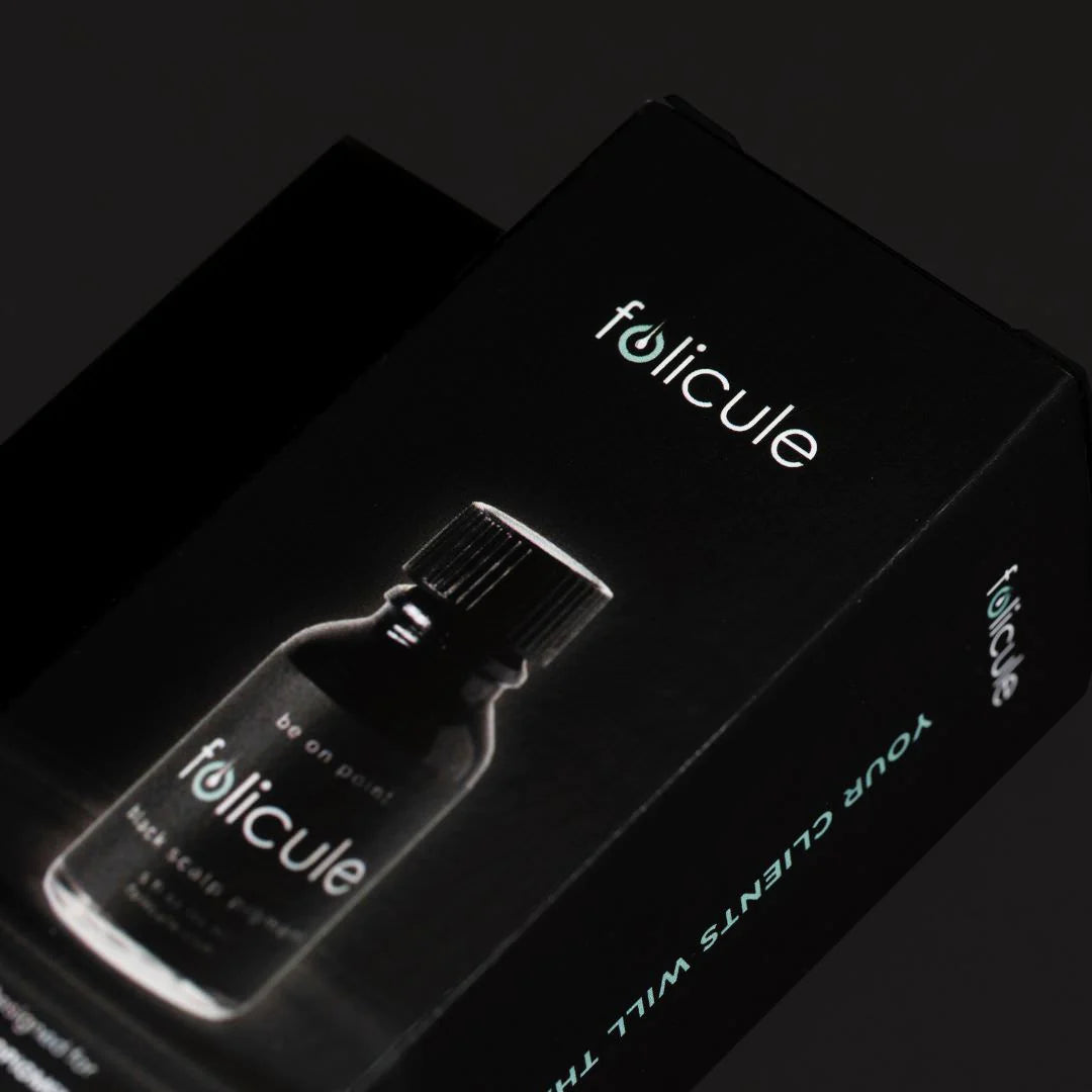 Folicule Black SMP Pigment, Pigment for Scalp Micropigmentation, SMP Pigments, PMU Pigments front view of packaging