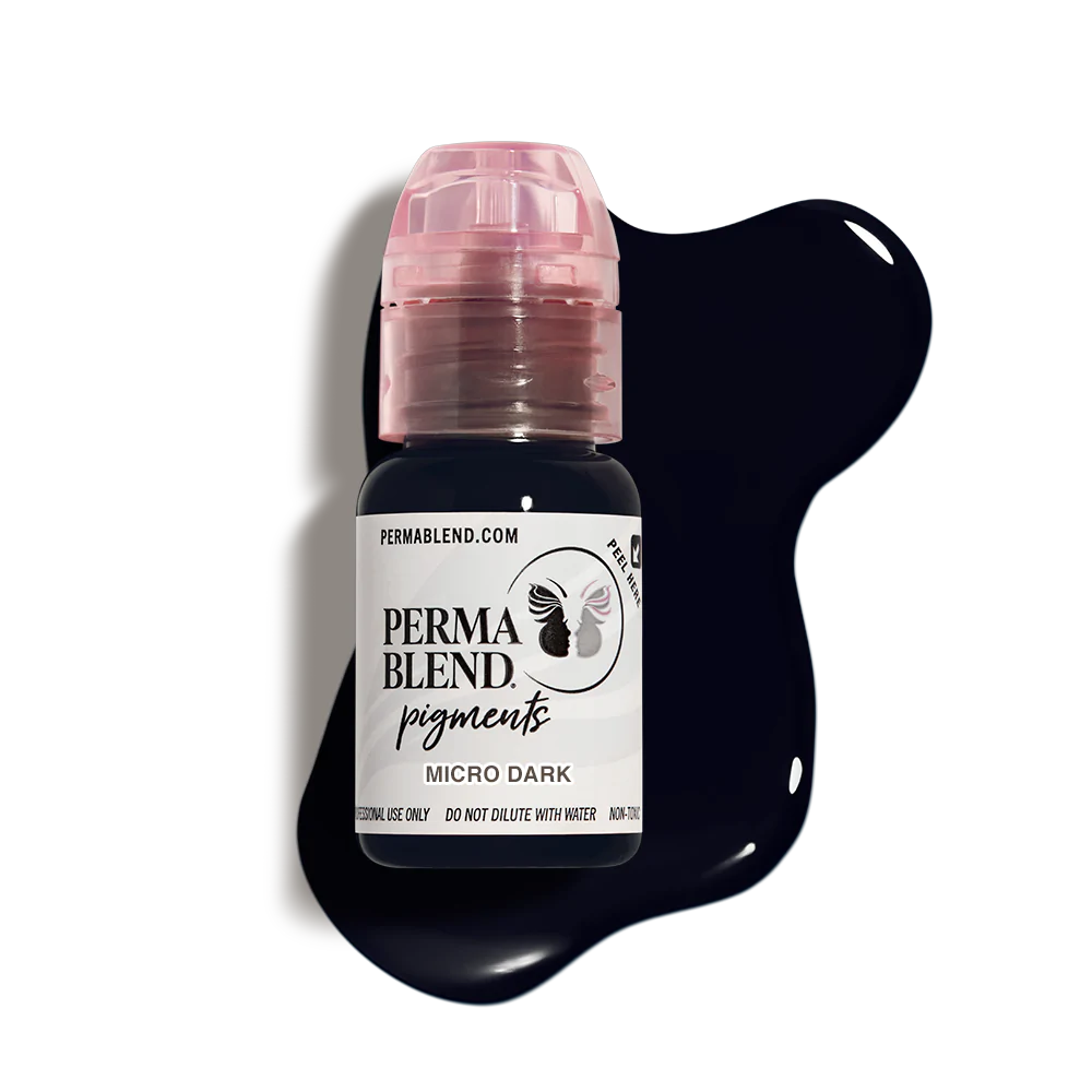 Micro Dark, scalp pigment for permament makeup by Perma Blend with colour swatch