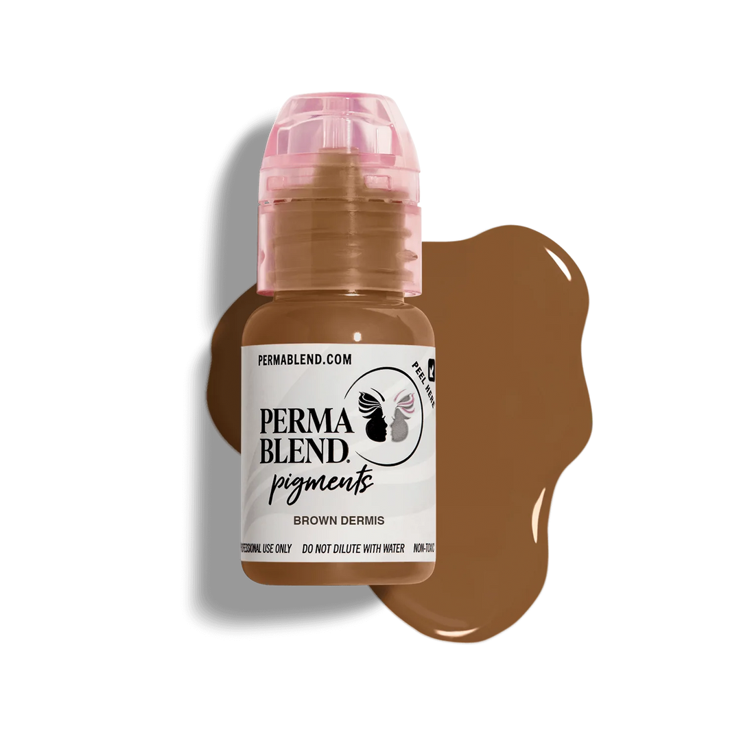 Brown Dermis, Scar pigment by Perma Blend, permanent makeup pigment for micropigmentation, front view with colour